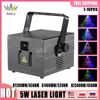 0 Налог 5 Вт RGB Полноцветный лазерный проектор Сценический свет Анимационный лазерный луч ILDA Club Disco DJ Bar DMX Dance Christmas