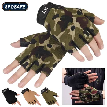 1 пара камуфляжных перчаток без пальцев, Велосипедные Спортивные перчатки для мужчин, женские противоскользящие Дышащие камуфляжные тренировочные рукавицы