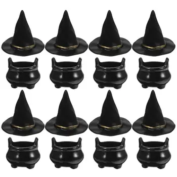 10 Комплектов миниатюрных шляп ведьмы с котлом на Хэллоуин, украшения для микро-ландшафта, украшения для Хэллоуина