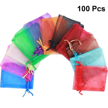 100 шт. Легкая сумка на шнурке, прочная сетчатая сумка для хранения конфет для свадебных принадлежностей (случайный смешанный цвет, 7 x
