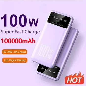 100000 мАч 100 Вт Супер Быстрая Зарядка Power Bank Портативное Зарядное Устройство Аккумулятор Powerbank для iPhone Huawei Samsung Новый