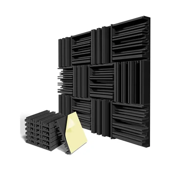 12 Упаковок Самоклеящихся Звукоизоляционных Пенопластовых Панелей, Акустическая Пена 12x12x2 дюйма, Высокоэластичная Звукоизоляционная Прокладка - Черный