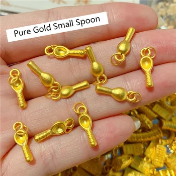 1шт Подвеска из желтого золота 24K/Счастливая 3D Маленькая ложка из твердого золота для женщин, мужчин, детские подвески-подвески
