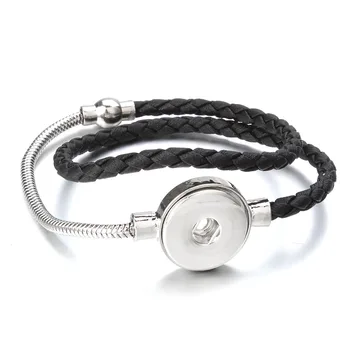 2019 Черный кожаный 18-миллиметровый браслет с застежкой-пуговицей и браслеты из высококачественной резины для ювелирных изделий с застежкой Плетеный Кожаный браслет