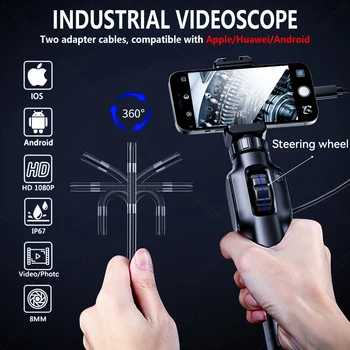 6/8 мм 360 ° 1080P Промышленный поворотный эндоскоп с поворотом инспекционной камеры для автомобилей с осмотровым устройством Android Iphone IOS Mobile