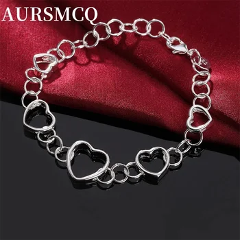 AURSMCQ Ювелирные изделия из стерлингового серебра 925 пробы модные женские свадебные браслеты с полым сердечком