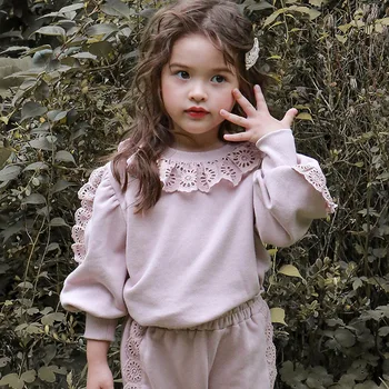 deer jonmi 2023 Весна Одежда для маленьких девочек в корейском стиле Кружевные хлопчатобумажные кофты с рукавами фонариками для малышей Детские Пуловеры Топы