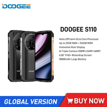 DOOGEE S110 Прочные Водонепроницаемые Смартфоны Helio G99 Восьмиядерный 12 ГБ + 256 ГБ 6,58-дюймовый FHD Мобильный Телефон 66 Вт Быстрая Зарядка 10800 мАч NFC