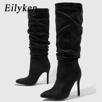 Eilyken, Новый дизайн, женские сапоги до колена с острым носком, осень-зима, обувь на тонком высоком каблуке, Модные современные длинные ботильоны