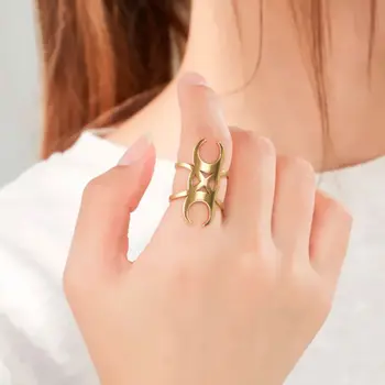 LIKGREAT Колдовские кольца с полумесяцем и Гекатой, готическое кольцо на палец из нержавеющей стали для женщин, ювелирные изделия в стиле панк Magic Goddess of Moon