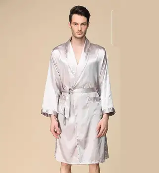 M-5XL Большой размер, новый мужской Халат-Кимоно, Атласная Пижама с V-образным вырезом, Одежда для отдыха, Халат с длинным рукавом, Мужская повседневная домашняя одежда
