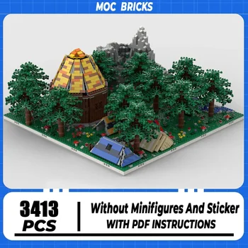 Moc Building Block, модульные палаточные городки в лесу, модель, технология, кирпич, сборка своими руками, вид на улицу в городе, игрушка в подарок к празднику