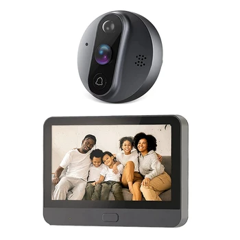 Smart Tuya 1080P Wifi Дверной звонок, глазок, пластиковая камера 4,3-дюймового инфракрасного PIR FHD для Alexa Google
