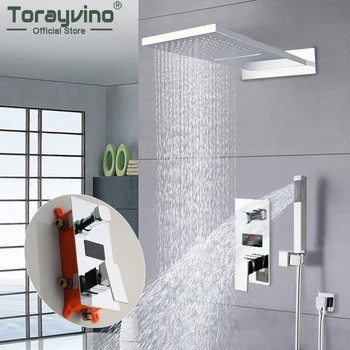 Torayvino Хромированный настенный душ в ванной комнате, ванна, тропический душ, смеситель горячей и холодной воды с ручным распылителем