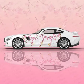 Автомобильная графическая наклейка Cherry Blossoms Защищает все тело Виниловой пленкой Современный дизайн Наклейка с изображением птицы Декоративная Женская Наклейка на автомобиль