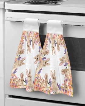 Акварельное полотенце для рук с цветами Пасхального кролика, мягкие салфетки для мытья кухни из микрофибры, подвесное полотенце, портативные полотенца для уборки