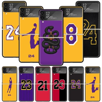Баскетбол 23 24 Номер Чехол Для Телефона Samsung Galaxy Z Flip3 Flip4 5G Черная Твердая Обложка Z Flip 3 4 Luxury PC Shell Zflip Fundas