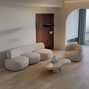 Белый диван из овечьей шерсти в скандинавском стиле, гостиная для маленькой квартиры, Простой современный свет, роскошь, Простая комбинация специальной формы