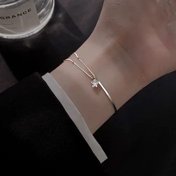 Браслет из стерлингового серебра S925 пробы с двойной звездой для женщин, нишевый дизайн, усовершенствованные асимметричные украшения для рук с бриллиантовой пентаграммой