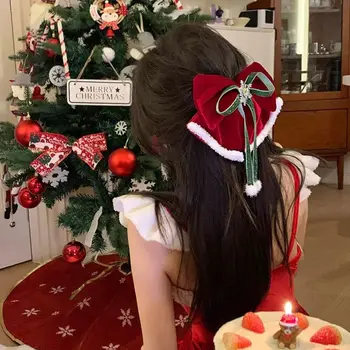 Веселого Рождества Декор Рождественская Заколка Для Волос Санта Клаус Бантом Детская Красная Заколка Для Волос Корейские Аксессуары Для Волос Новогодняя Заколка Для Волос