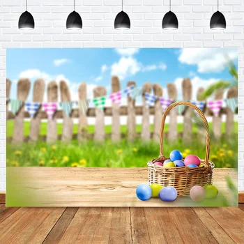 Весенний фон для фотосъемки пасхальных яиц, Весеннее боке, Голубое небо, забор, фотофон для фотосессии новорожденных на День рождения