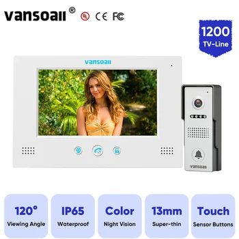 Видеодомофоны VANSOALL для Многоквартирного Дома с 4-Проводным 7-Дюймовым Цветным Монитором и Поддержкой Разблокировки Цветного Ночного Дверного Звонка IP65