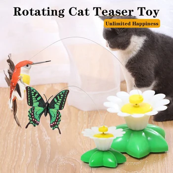 Вращающаяся игрушка-дразнилка для кошек С автоматическим вращением Забавная имитация кошачьей палочки Птица Интерактивная Кошачья палочка Летающая бабочка для принадлежностей для кошек