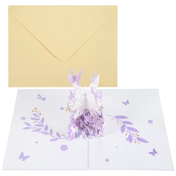 Всплывающая открытка с фиолетовой бабочкой на День рождения, цветочная корзина с бабочкой, 3D Поздравительные открытки для женщин, девочек, дочерей, День матери