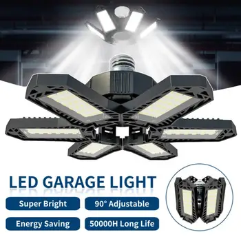 Гаражный светильник LED E27 / E26 6 Панелей, Регулируемая Светодиодная лампа, Потолочный светильник для гаража, Деформируемая лампа для хранения, Мастерская, Гаражный светильник
