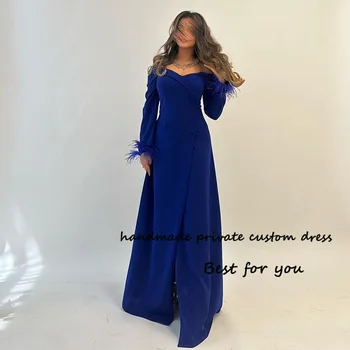 Голубые вечерние платья Русалки с рукавом 3/4, платье для выпускного вечера в стиле милой девушки с разрезом, арабские вечерние платья в Дубае