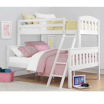 Детская кровать Белая Dorel Living Airlie Двухъярусные кровати из массива дерева с двумя односпальными кроватями и мебелью с приставной лестницей и ограждением