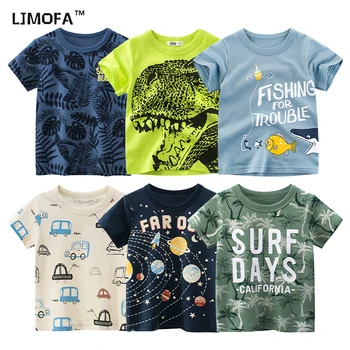 Детские футболки LJMOFA, футболка с коротким рукавом для мальчиков, Летняя хлопчатобумажная одежда для детей, толстовка с динозавром и акулой с животным принтом для малышей, D195