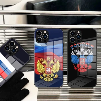 Для iPhone 14 Россия Эмблема Российских Флагов Чехол для Телефона из Закаленного Стекла для iPhone 14 Pro Max 13 12 11 Pro X XS XR Max 7 8Plus Чехол