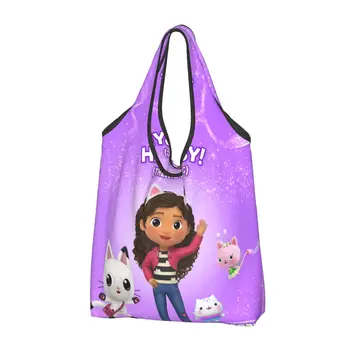 Женская сумка для покупок в кукольном домике Gabbys на заказ, портативные сумки для покупок большой емкости с героями мультфильмов и аниме Gabby Cat Shopper Tote Bag