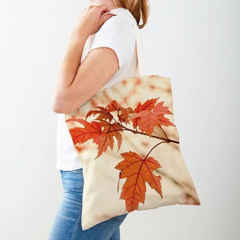 Женская сумка для покупок с канадским кленовым листом, сумка-тоут, растение, дерево, цветок, двойной принт, многоразовые повседневные холщовые женские сумки для покупок