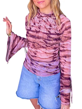 Женский топ с длинным рукавом Y2K, Сексуальная блузка с расклешенным рукавом, Топы Streewear