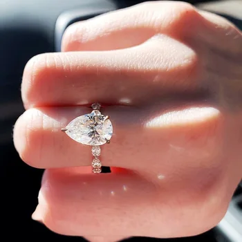 Женское кольцо из белого золота 14 карат Water drop с бриллиантом Mosan 3 карата D VVS1, Свадебное кольцо, подарок на годовщину помолвки