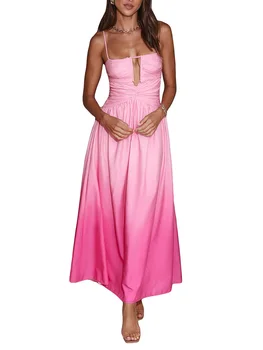 Женское элегантное макси-платье без рукавов градиентного цвета с открытой спиной и распашным дизайном - идеально подходит для вечеринок, пляжной одежды и