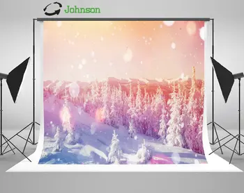 Зимний пейзаж Деревья Изморозь Блики Хлопья снега Фон из полиэстеровой или виниловой ткани Компьютерная печать фон для стен