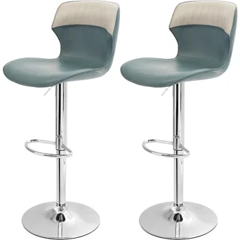 Изящный Регулируемый поворотный барный стул из искусственной кожи, регулируемый по высоте Комплект из 2-х стульев с подставкой для ног, контрастным цветом и разъемным соединением\