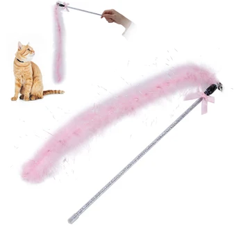 Интерактивная игрушка для кошек, Дразнилка из перьев, палочка, Колокольчик из перьев для домашних животных, сменный продукт-ловец для кошек
