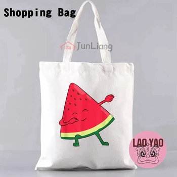 Кавайный Арбуз с фруктами, сумка для покупок в стиле Харадзюку с горячим принтом, Повседневная сумка для покупок в стиле девушки-готика