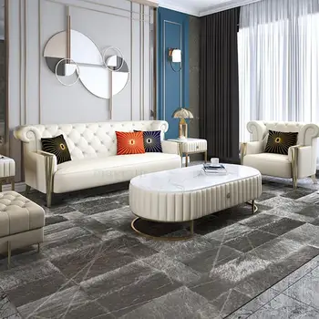 Кожаные диваны для отдыха в гостиной, кровать, Белый диван Chesterfield с классической обивкой, Большая итальянская мебель Villa Stuhl