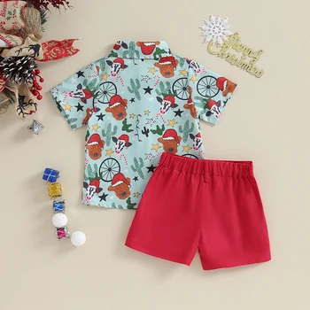 Комплект шорт для маленького мальчика, Рождественская рубашка и шорты с принтом Санта-Клауса, костюмы для малышей, шорты, костюмы