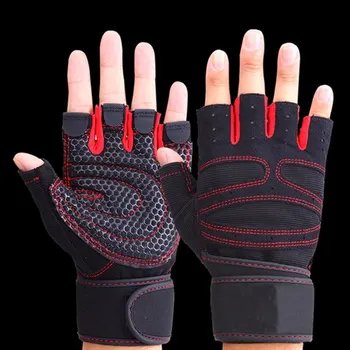Красные велосипедные перчатки для фитнеса с полупальцами, мужские и женские тренажеры для тренажерного зала, противоскользящие спортивные перчатки для подтяжки запястий