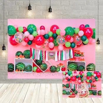 Летний фон с арбузом, торт, разбитые воздушные шары, украшение для фотосессии на 1-й день рождения девушки, фон для фотосъемки, реквизит для фотостудии