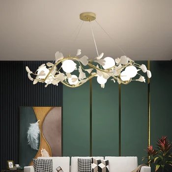 Люстра из листьев гинкго Лампа в гостиной Простой Элегантный свет Роскошный ресторан Свет в спальне Художественный Креативный дизайнер