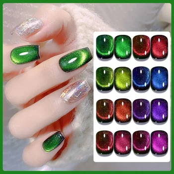 Магнитный гель-лак для ногтей 12D Rainbow Cat со светоотражающим блеском, верхний слой из драгоценных камней, гель-лак для УФ-перманентного маникюра, лак для рассады