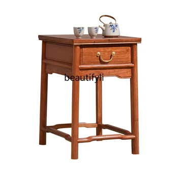 Маленький журнальный столик из розового дерева, массив дерева, китайский антиквариат с выдвижным ящиком, приставной столик из чистого массива дерева, Простая мебель для углового стола.