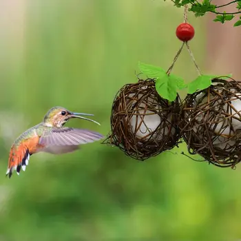 Материал для гнездования птиц Клетка Ротанг Хлопок Кормушка для колибри из виноградной лозы Травяной мяч Многоцелевая кормушка Игрушка для кормления птичьего гнезда